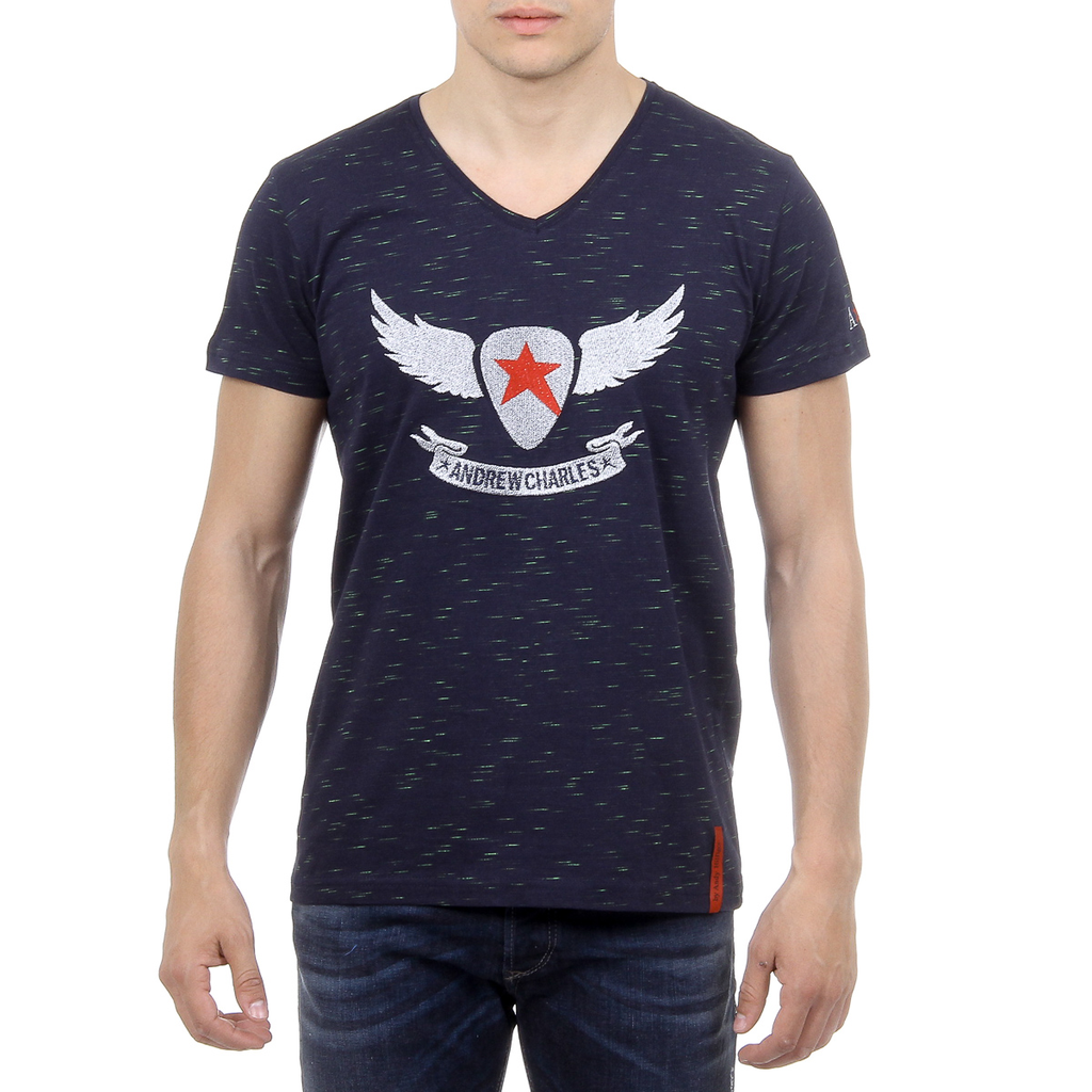 Andrew Charles Mens T-Shirt Short Sleeves V-Neck Dark Blue CONNOR