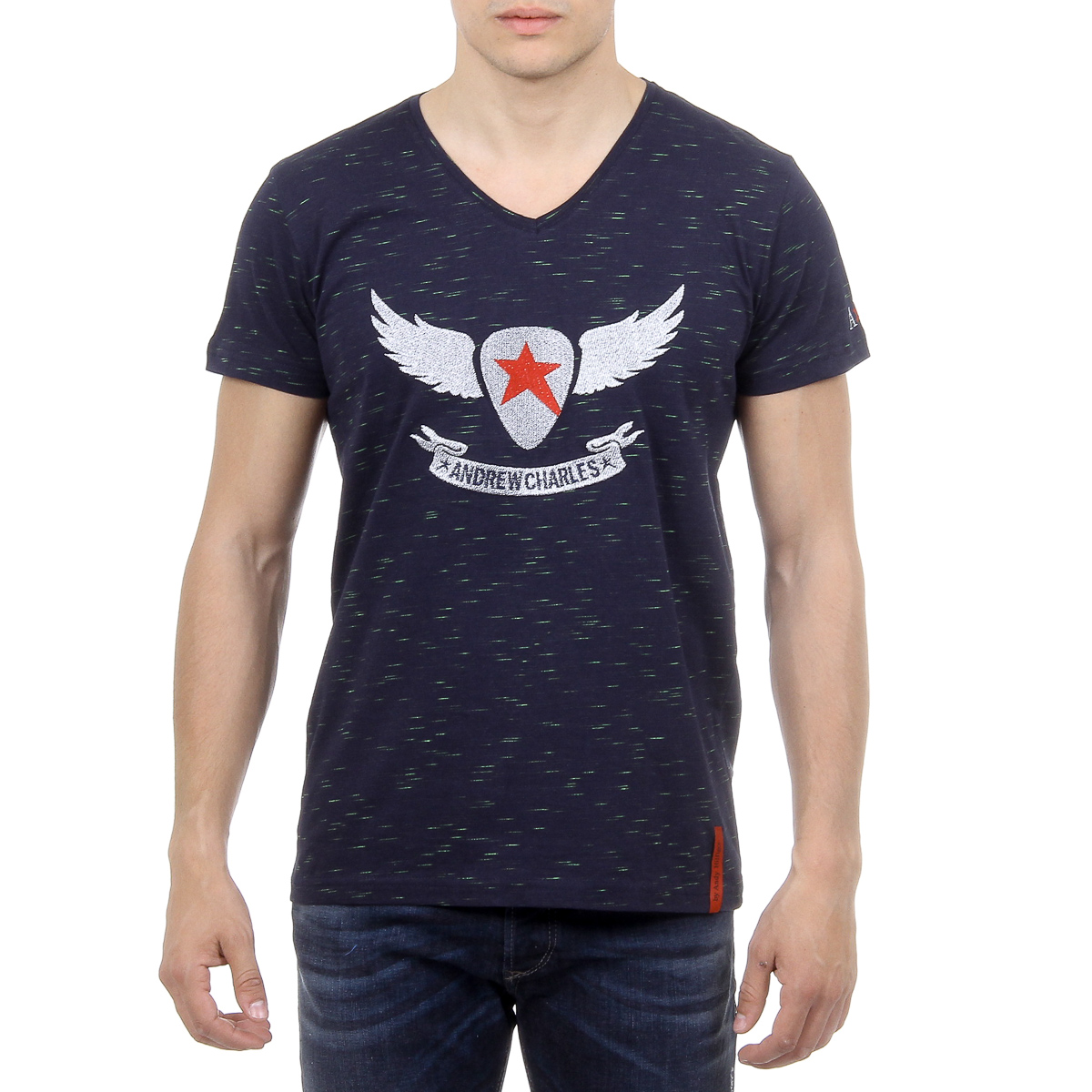 Andrew Charles Mens T-Shirt Short Sleeves V-Neck Dark Blue CONNOR