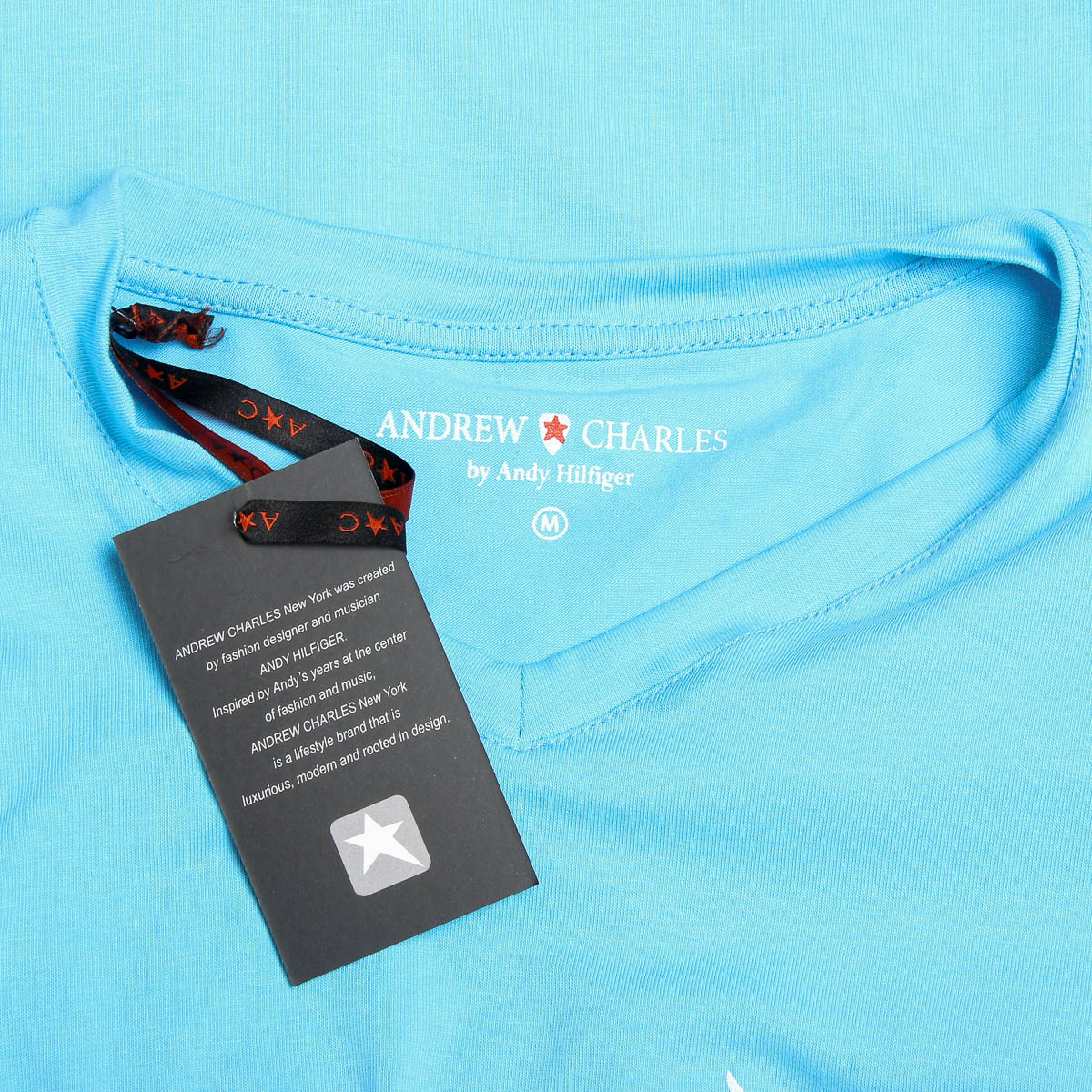 Camiseta Andrew Charles para hombre, manga corta, cuello en V, azul claro, KENAN