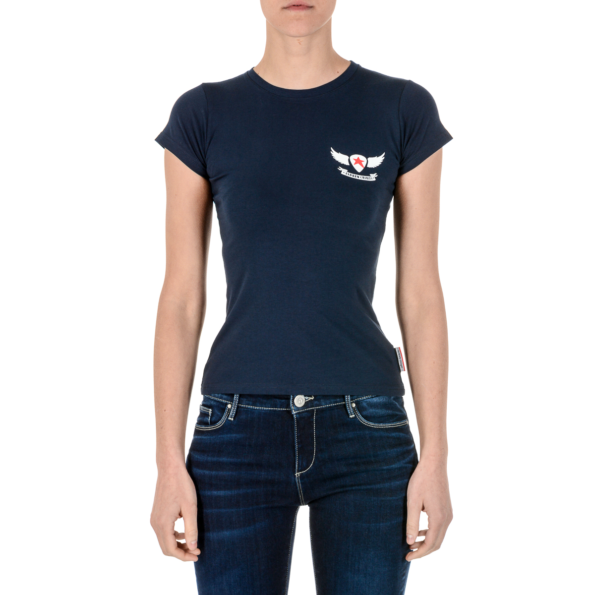 Camiseta Andrew Charles para mujer, manga corta, cuello redondo, azul, TARANA