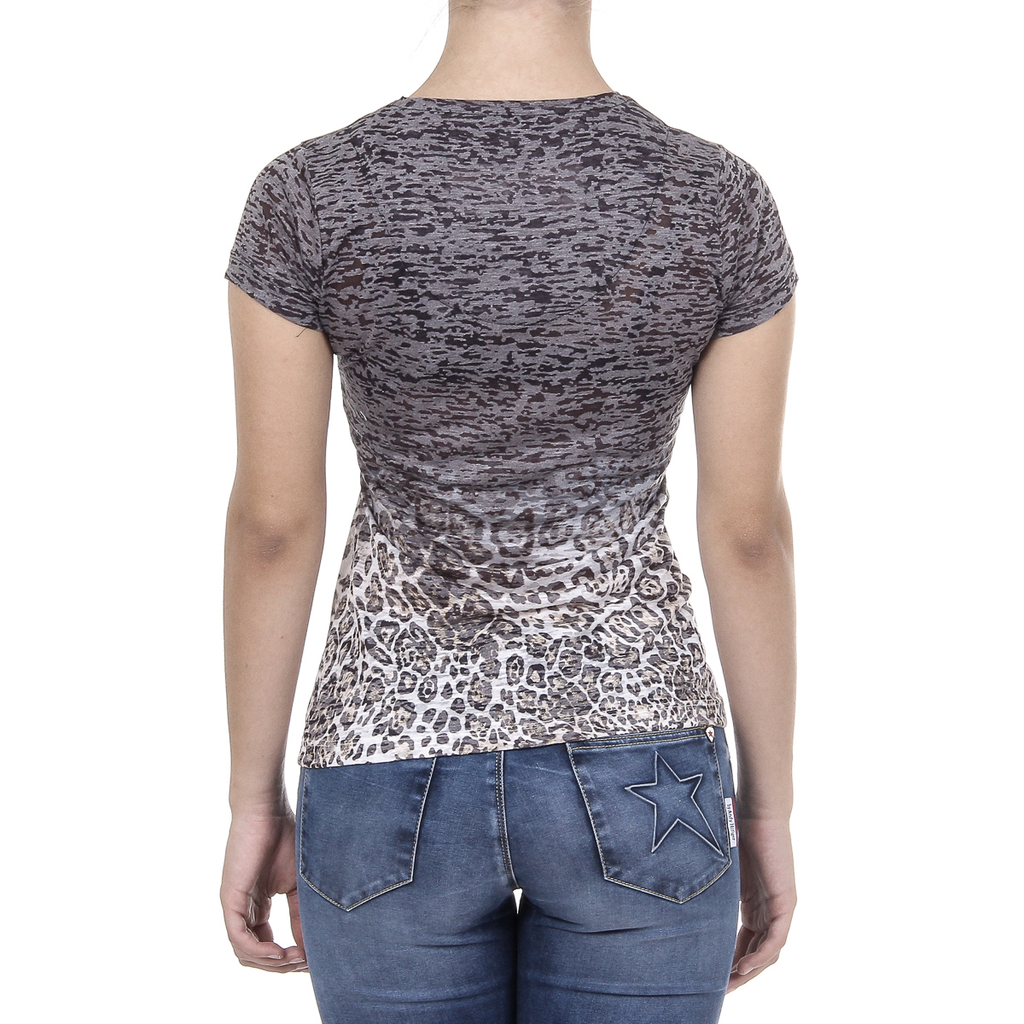 V 1969 Italia Womens T-shirt Short Sleeves V-Neck Black EVELYN