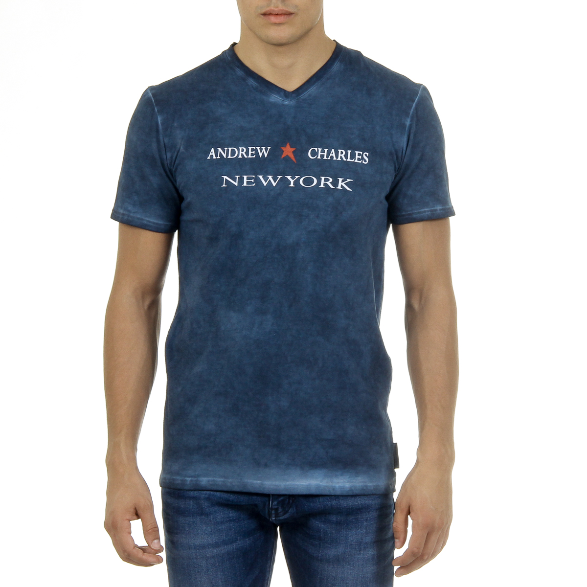 Camiseta Andrew Charles para hombre, manga corta, cuello en V, azul, KOFI