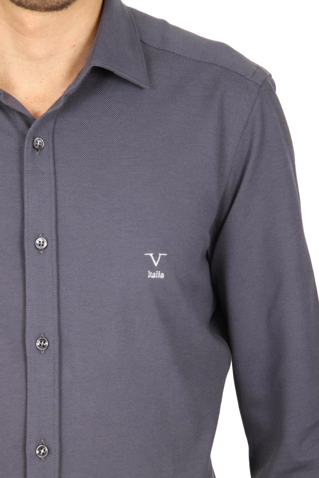 Camisa de manga larga para hombre V 1969 Italia Paris Piquet Grigio