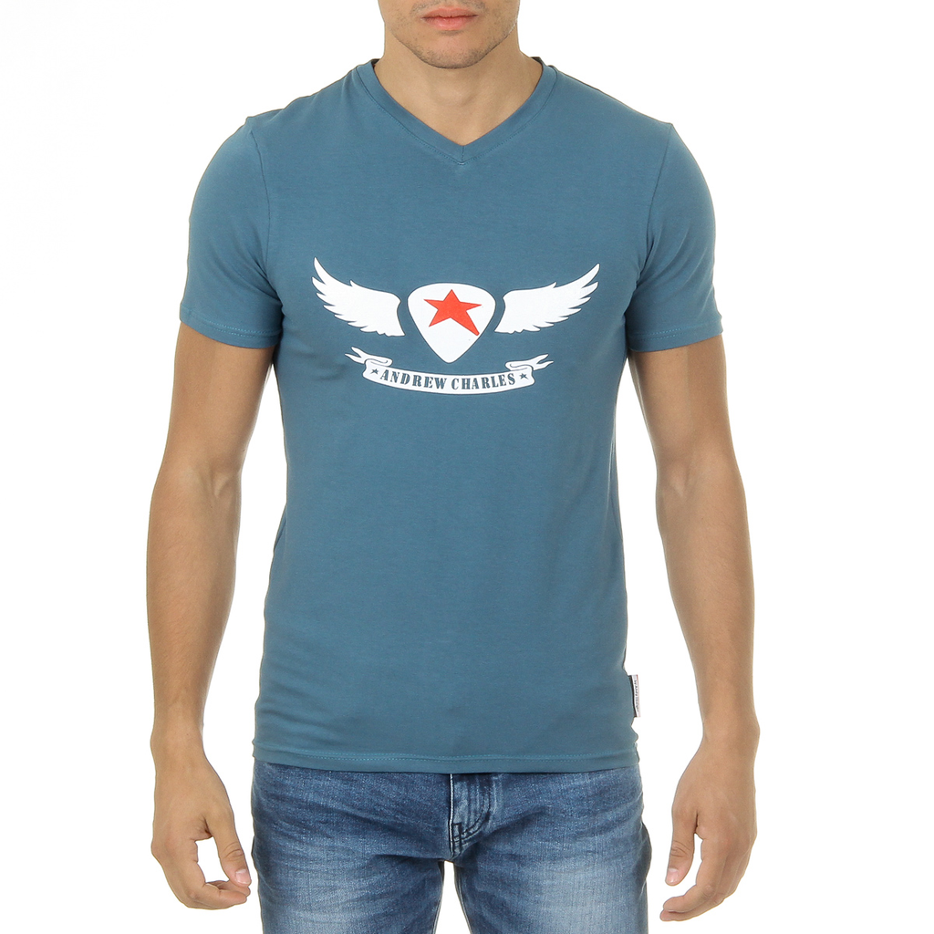 Camiseta Andrew Charles para hombre, manga corta, cuello en V, verde, KENAN