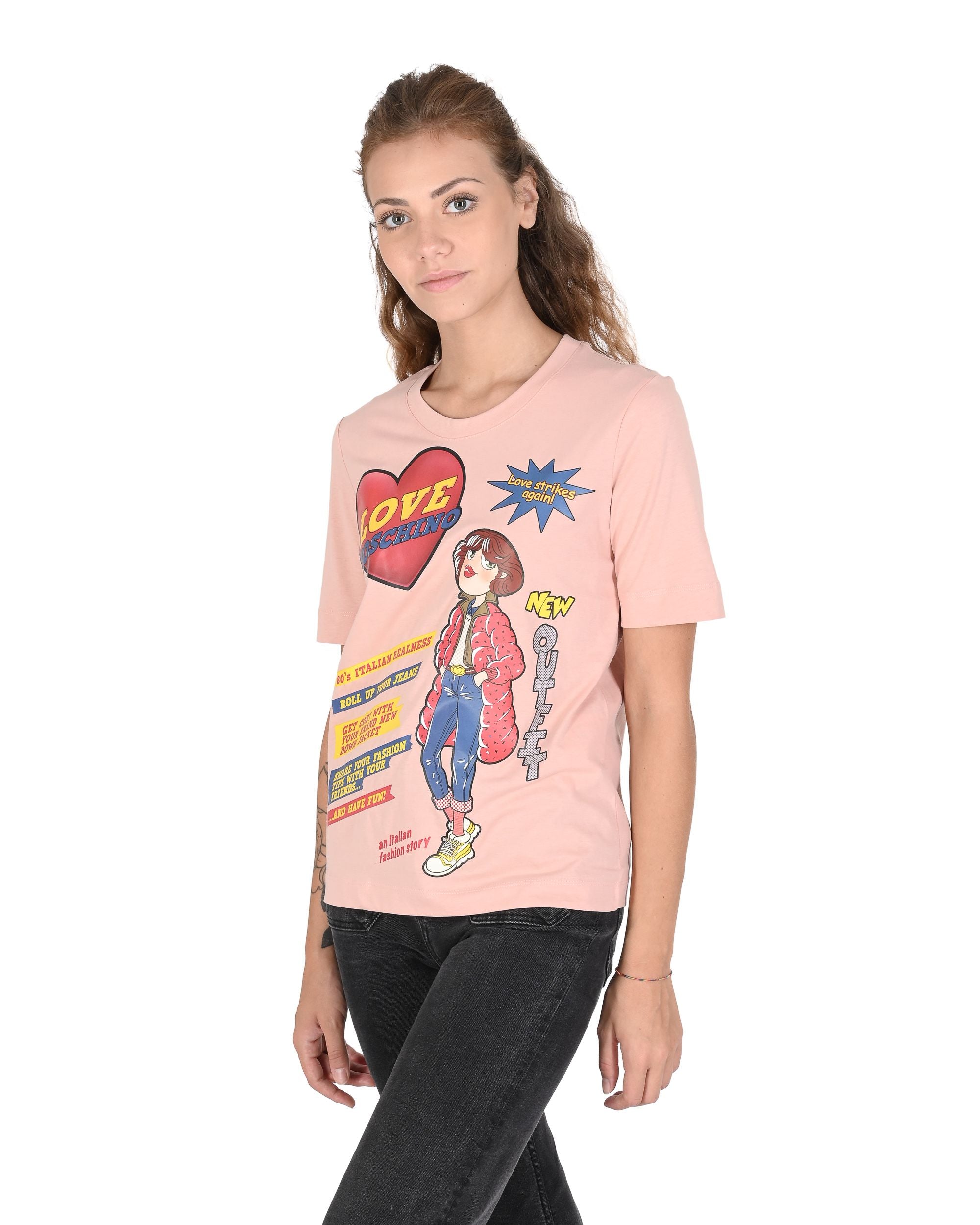 Camiseta de mujer Love Moschino W 4 F15 3D M 3876 M12 ROSA POLVO