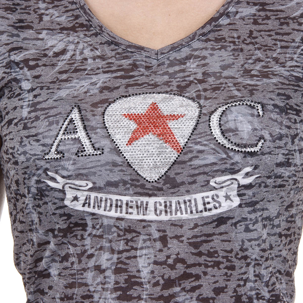 Andrew Charles Womens T-shirt Short Sleeves V-Neck Black ALEXA
