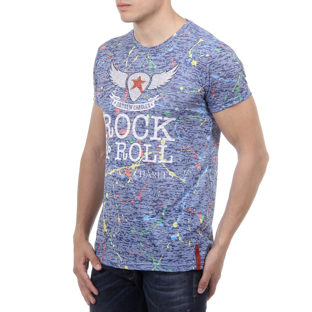 Andrew Charles Mens T-Shirt Short Sleeves Round Neck Blue HUNTER