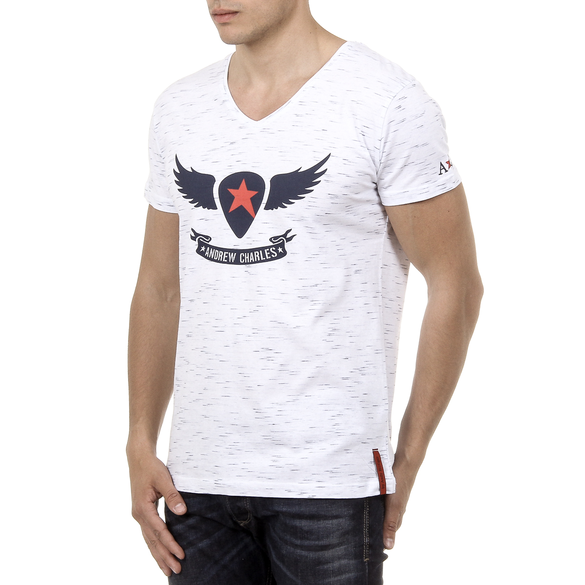 Andrew Charles Mens T-Shirt Short Sleeves V-Neck White AARON