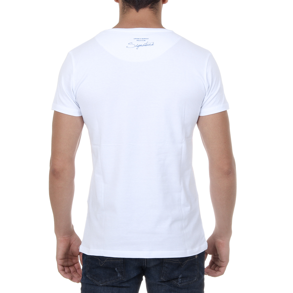Camiseta de hombre Ufford & Suffolk Polo Club, manga corta, cuello redondo, US027, color blanco