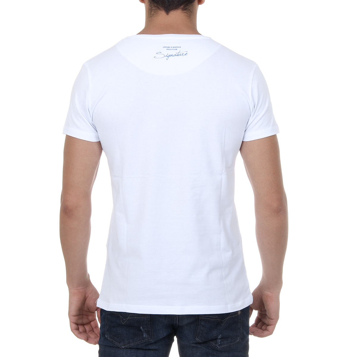 Camiseta de hombre Ufford & Suffolk Polo Club, manga corta, cuello redondo, US027, color blanco