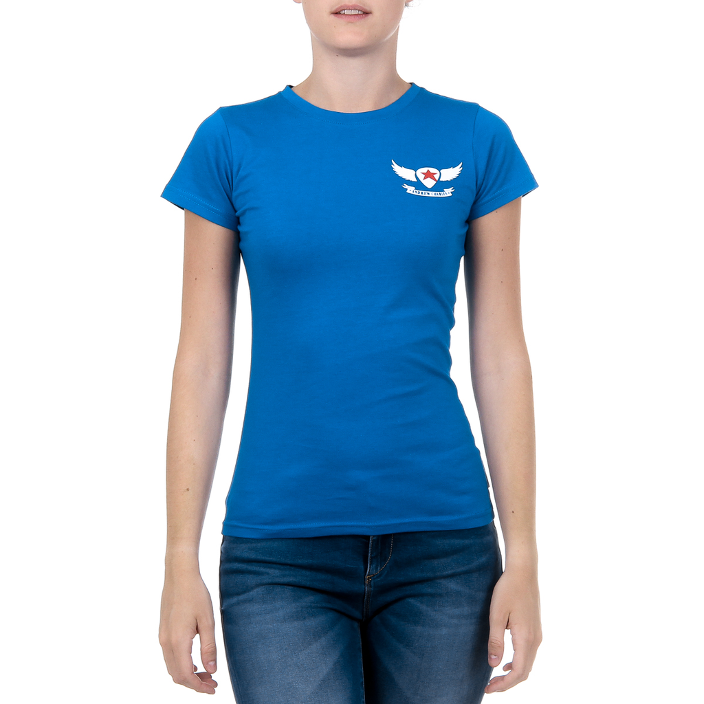 Camiseta Andrew Charles para mujer, manga corta, cuello redondo, azul, TARANA