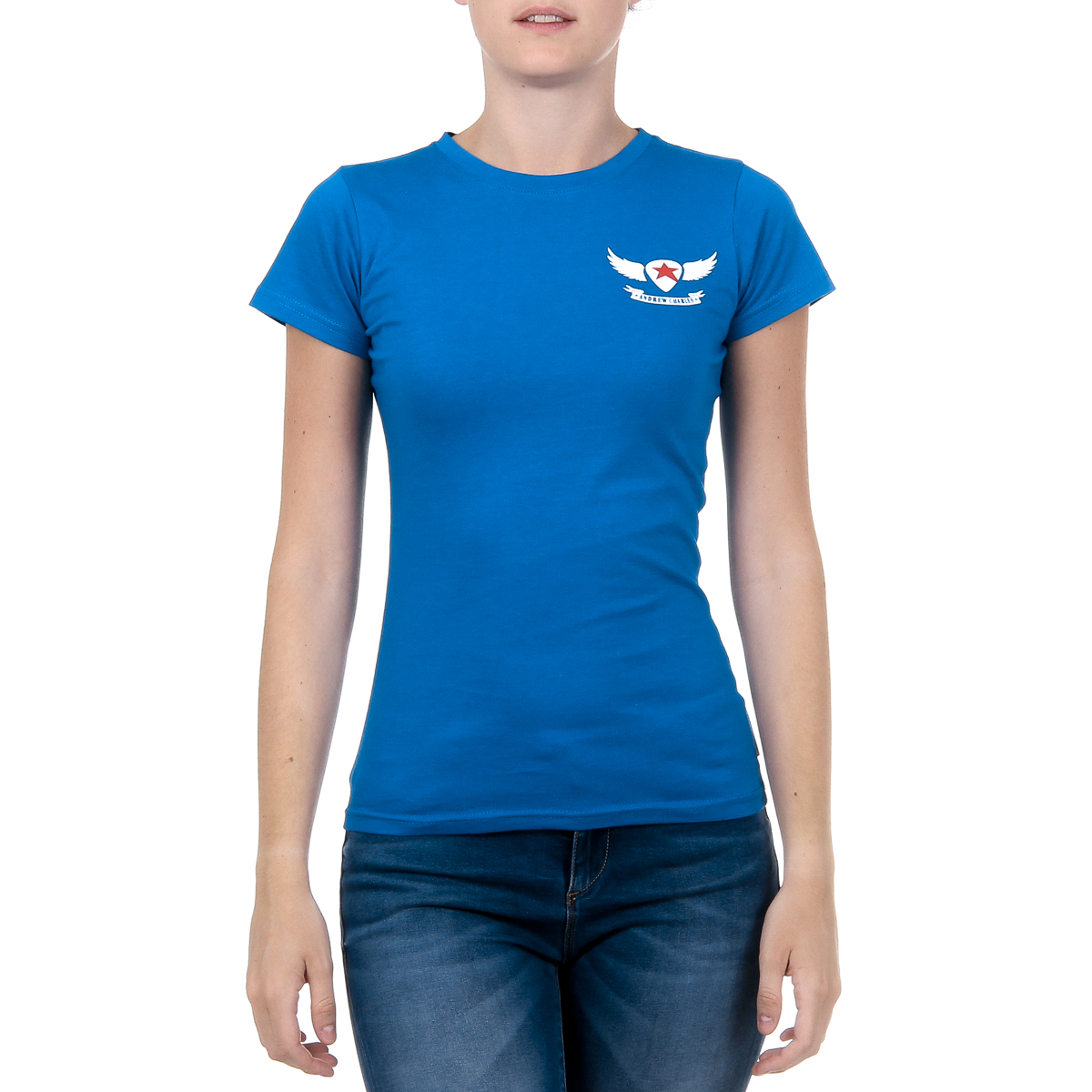 Camiseta Andrew Charles para mujer, manga corta, cuello redondo, azul, TARANA
