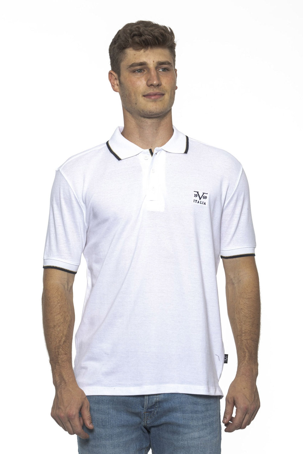 19V69 Italia Polo para hombre blanco COSTINA BLANCO