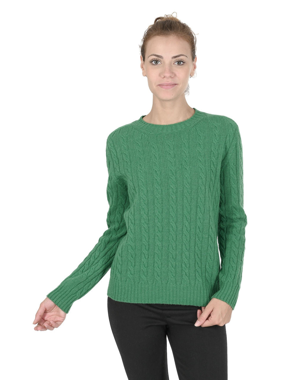 Suéter de cuello redondo para mujer de cachemira Crown of Edinburgh COE 0033 VERDE