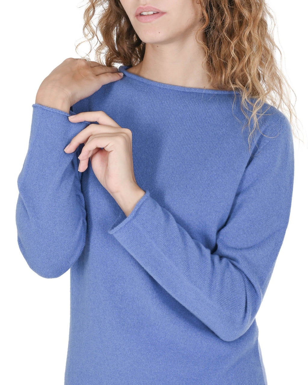 Suéter de cuello barco para mujer de cachemira Crown of Edinburgh COE 0025 AZUL BRILLANTE