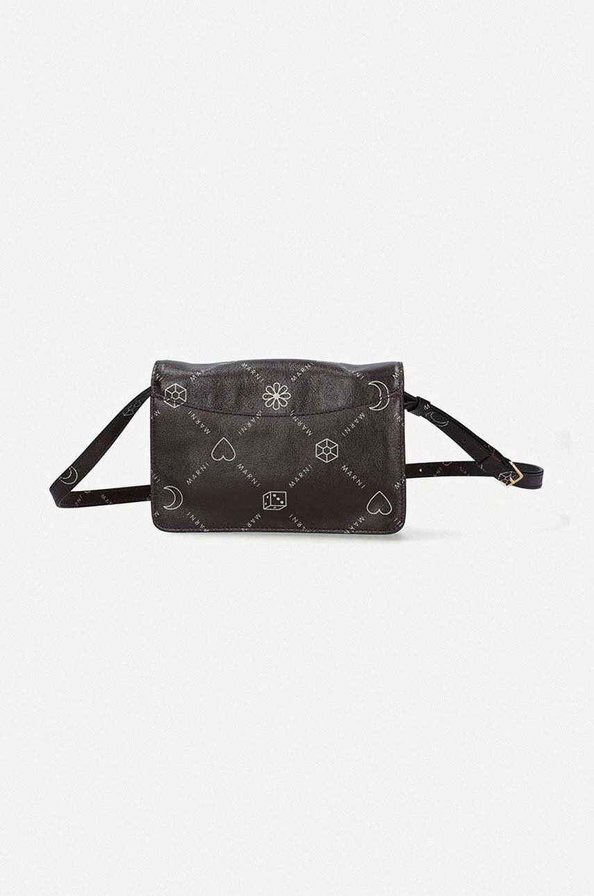 Bolso minibaúl de piel con logotipo de Marni, color marrón