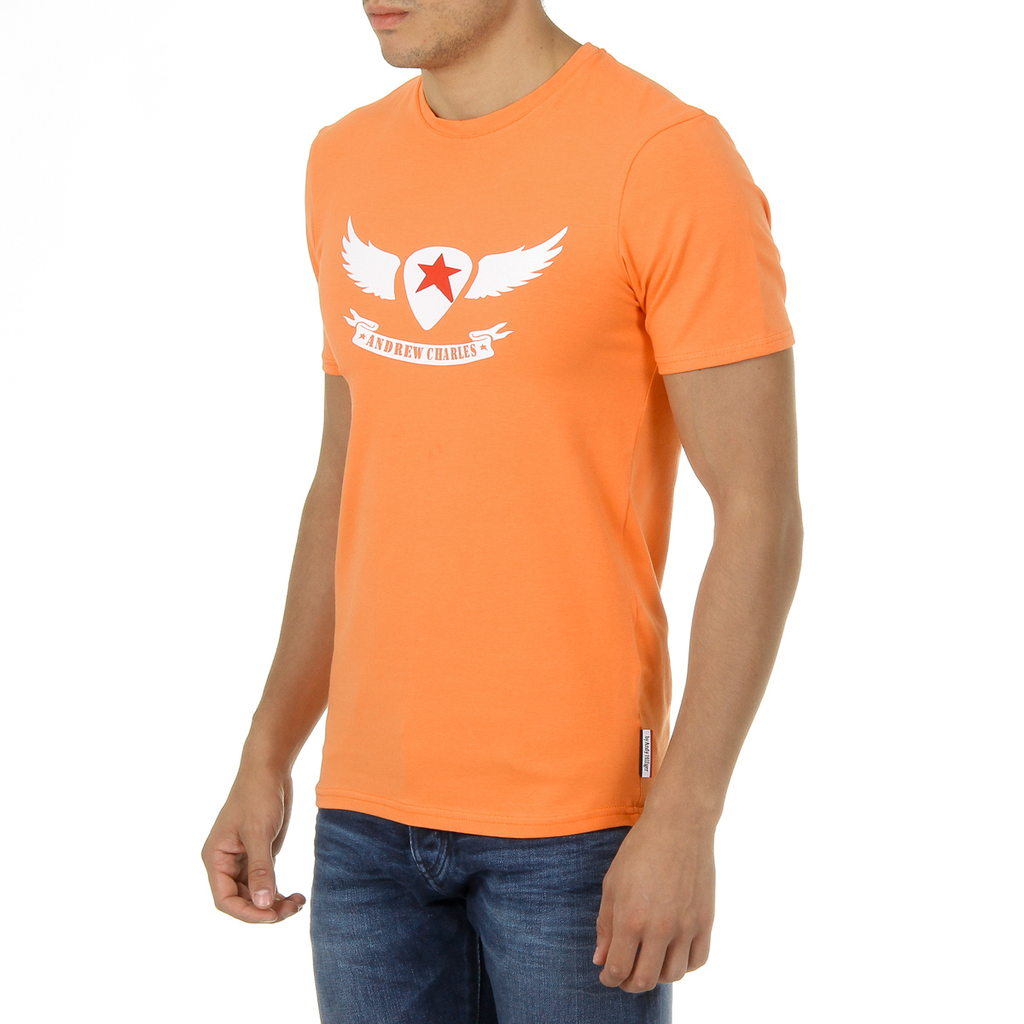 Camiseta Andrew Charles para hombre, manga corta, cuello redondo, naranja, KEITA