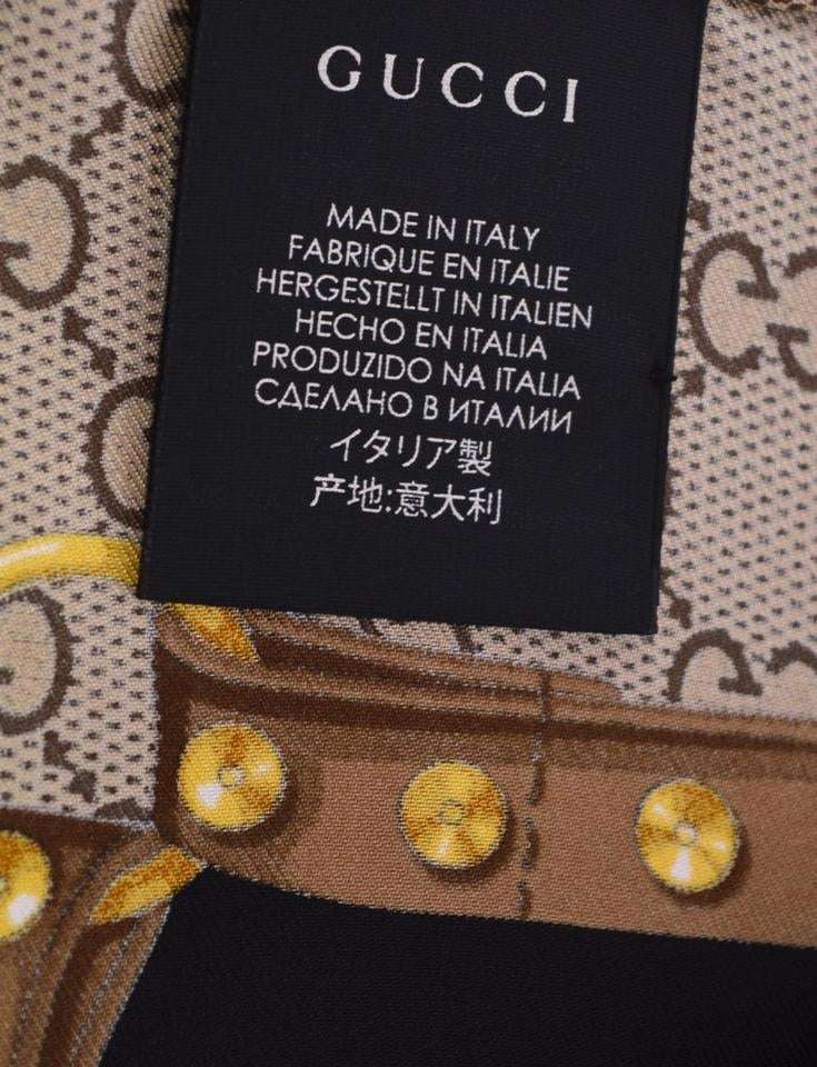 Pañuelo Gucci GG con estampado de monograma 100% seda, 90 x 90 cm, marrón multi