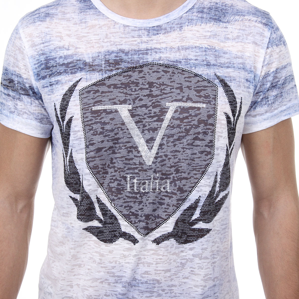V 1969 Italia Mens T-shirt Short Sleeves Round Neck Light Blue LOGAN