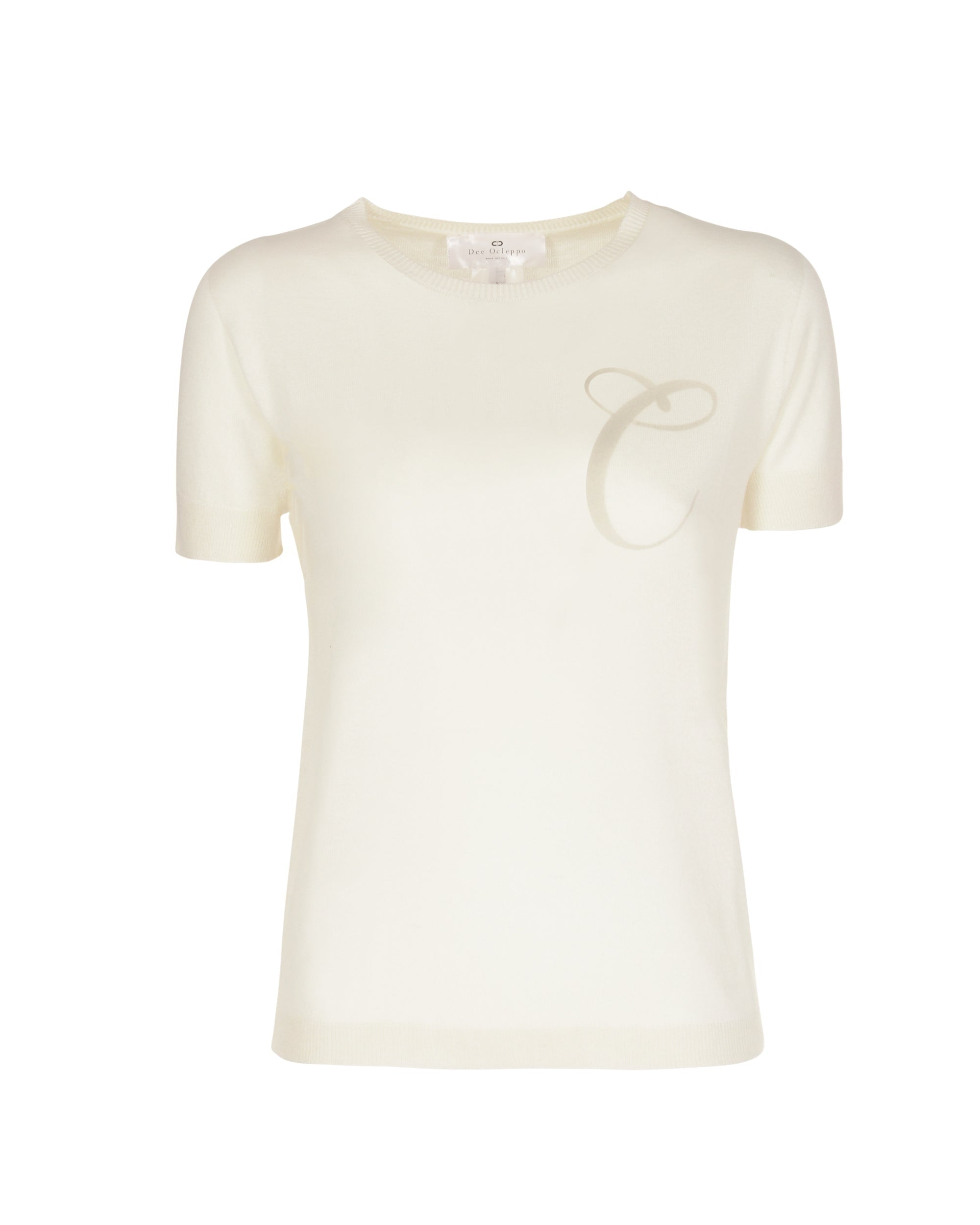 Jersey de cachemira de verano, cuello redondo, manga corta, color marfil