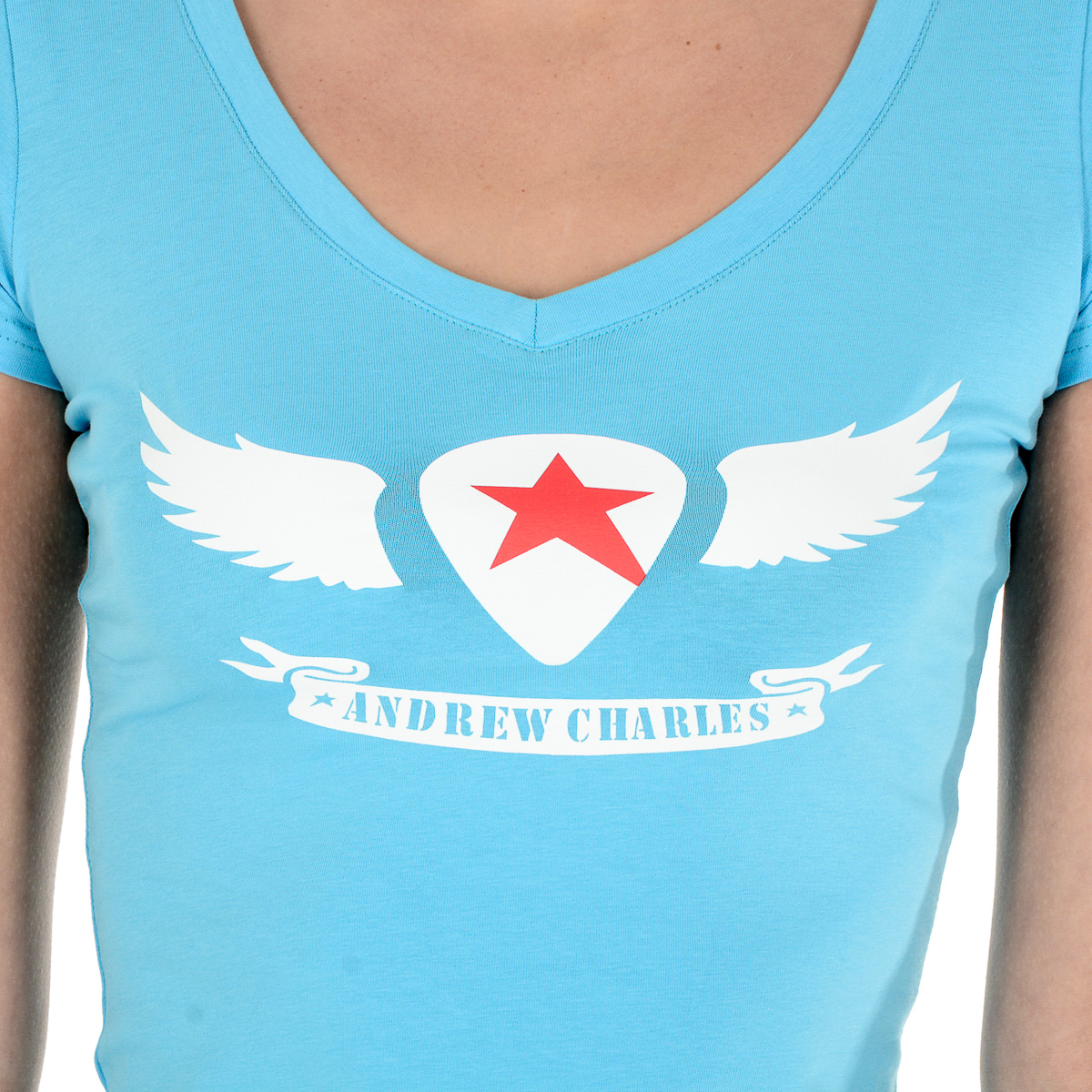 Camiseta Andrew Charles para mujer, manga corta, cuello en V, azul claro TAPIWA