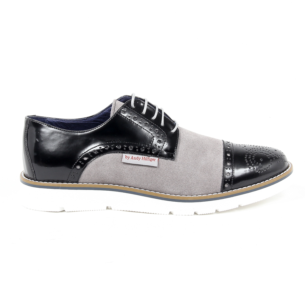 Andrew Charles - Zapatos Oxford brogue para hombre 911 ABRASIVATO CAM NERO GRIGIO