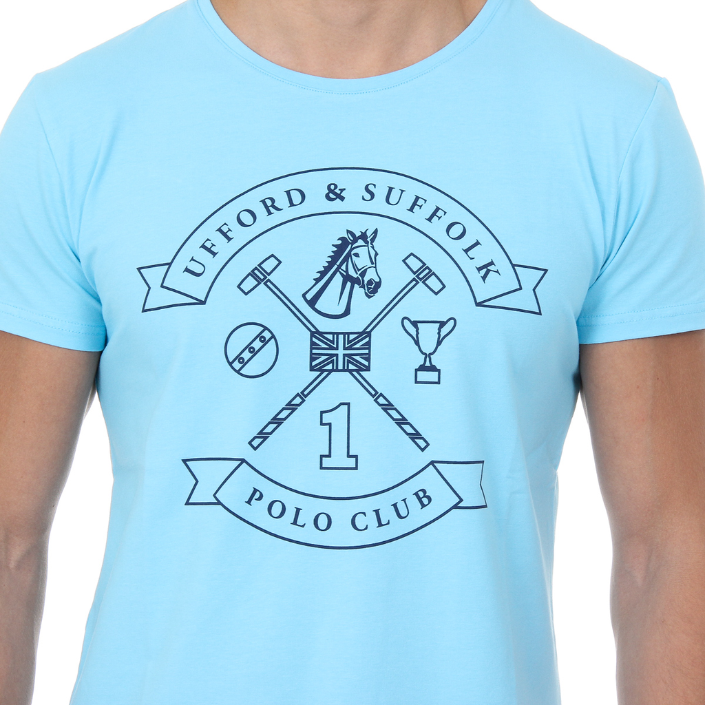 Camiseta de hombre Ufford & Suffolk Polo Club, manga corta, cuello redondo, US027, azul