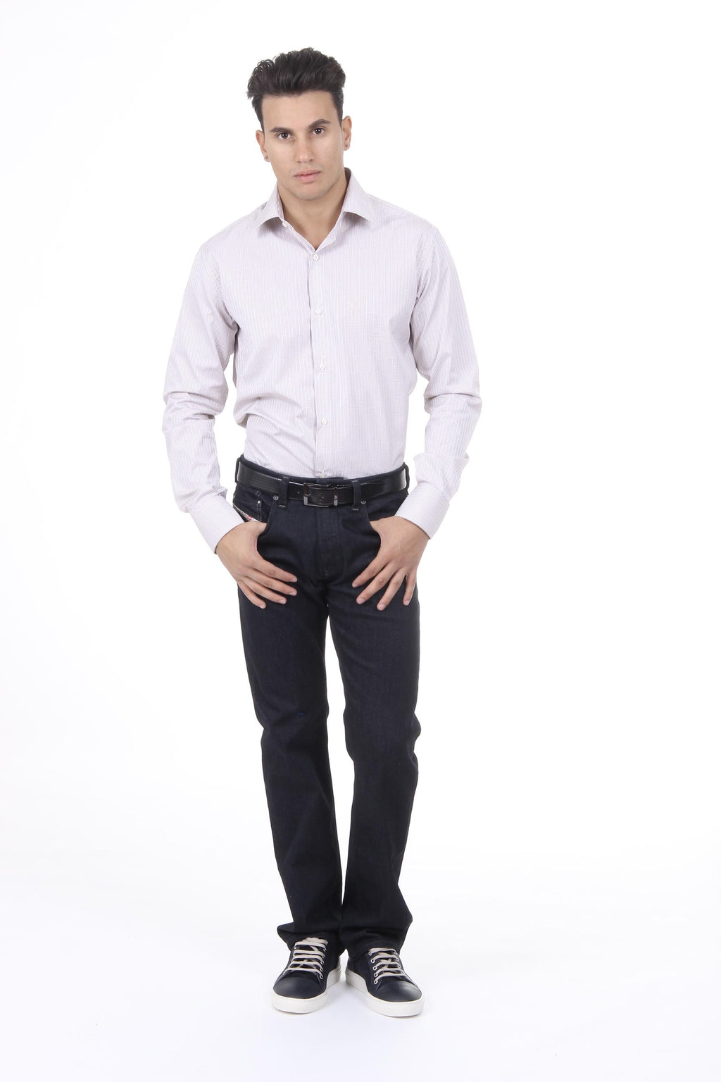 Camisa clásica moderna de corte italiano para hombre V 1969, talla 377, VAR. 213