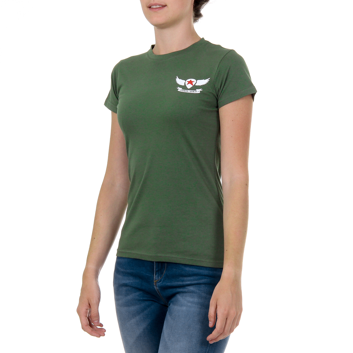 Camiseta Andrew Charles para mujer, manga corta, cuello redondo, verde TARANA
