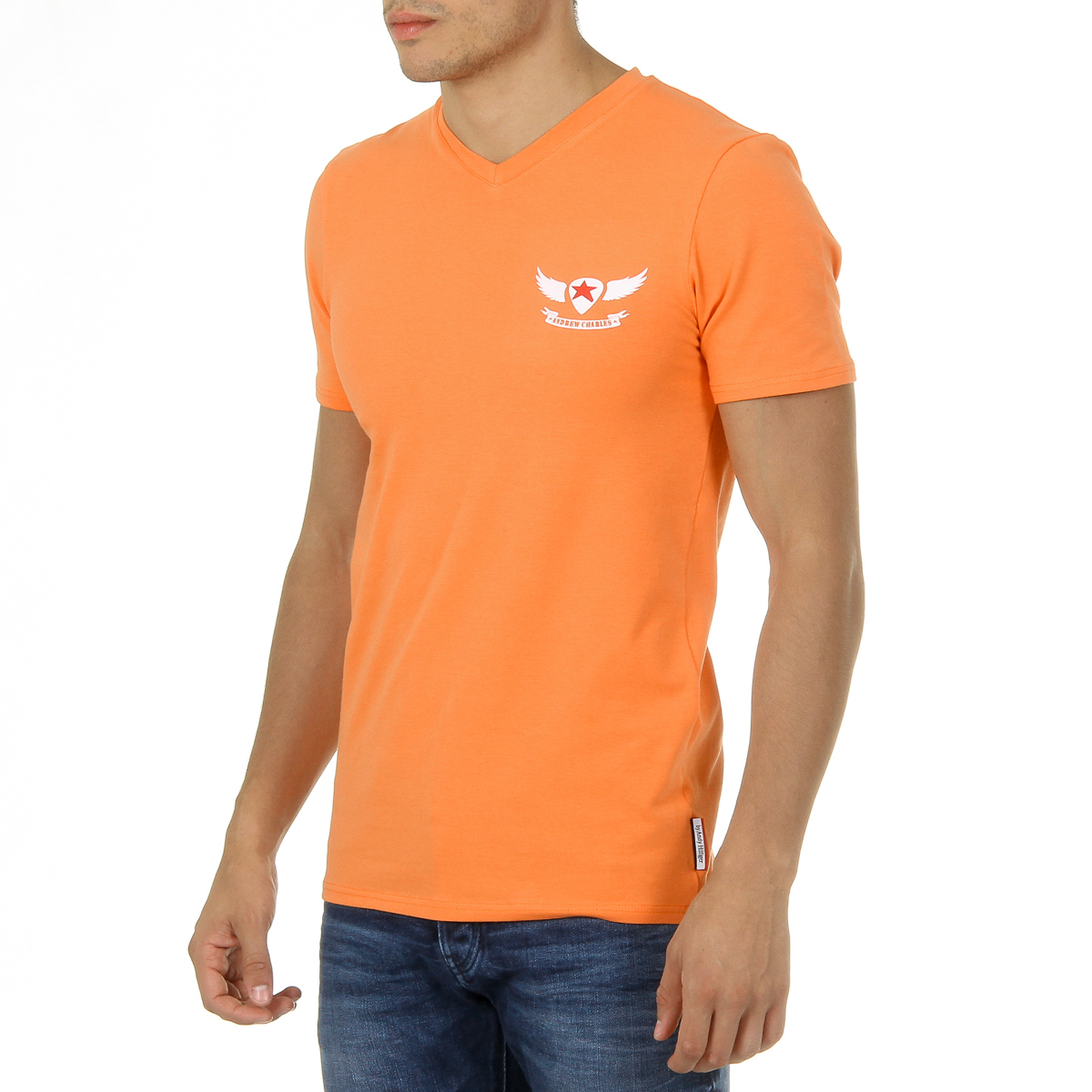 Camiseta Andrew Charles para hombre, manga corta, cuello en V, naranja, KENAN
