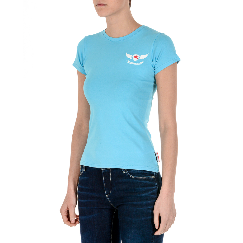 Camiseta Andrew Charles para mujer, manga corta, cuello redondo, azul claro TARANA