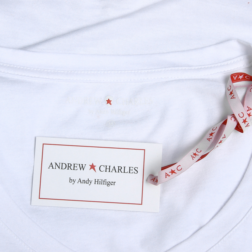 Camiseta Andrew Charles para mujer, manga corta, cuello en V, blanca, TAPIWA