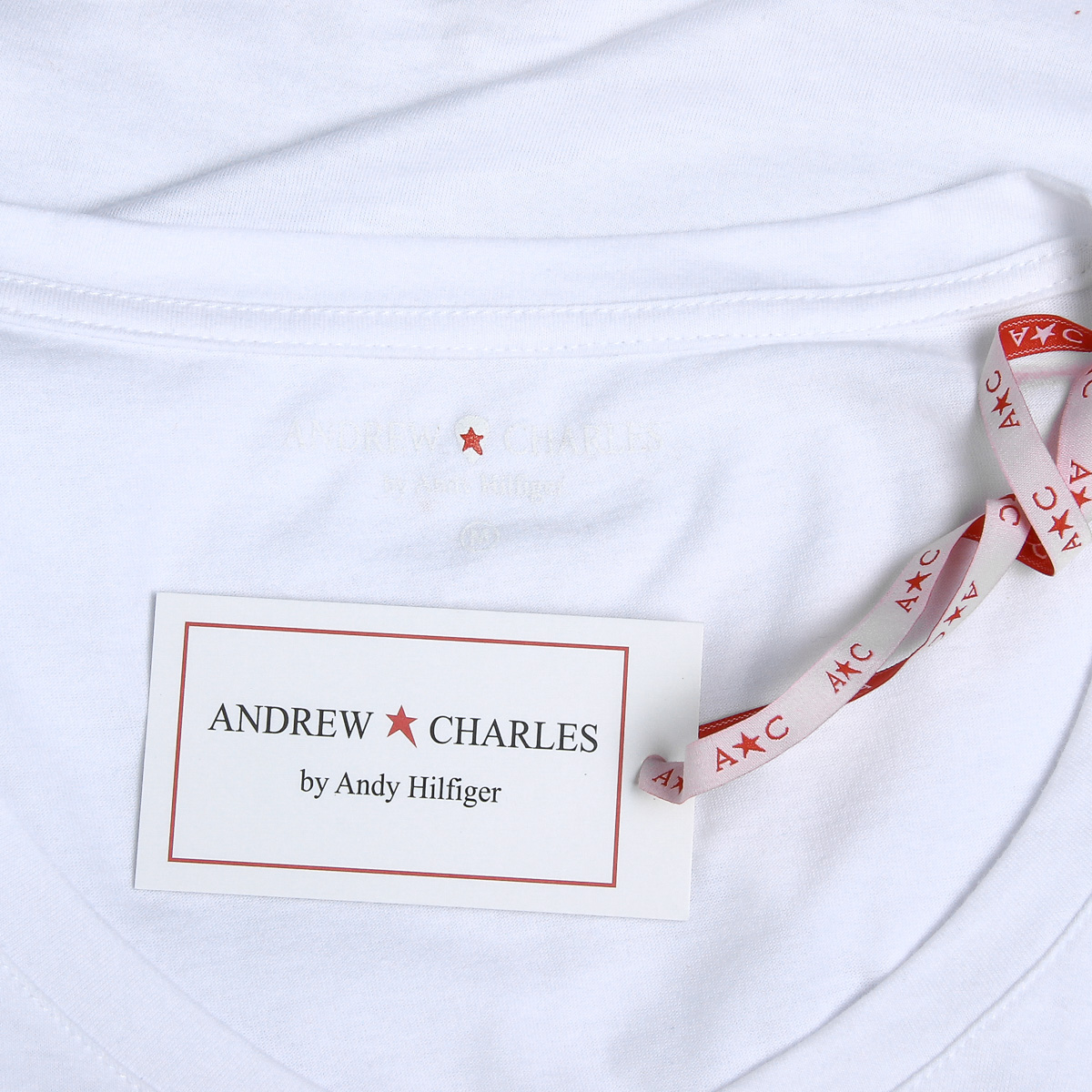 Camiseta Andrew Charles para mujer, manga corta, cuello en V, blanca, TAPIWA
