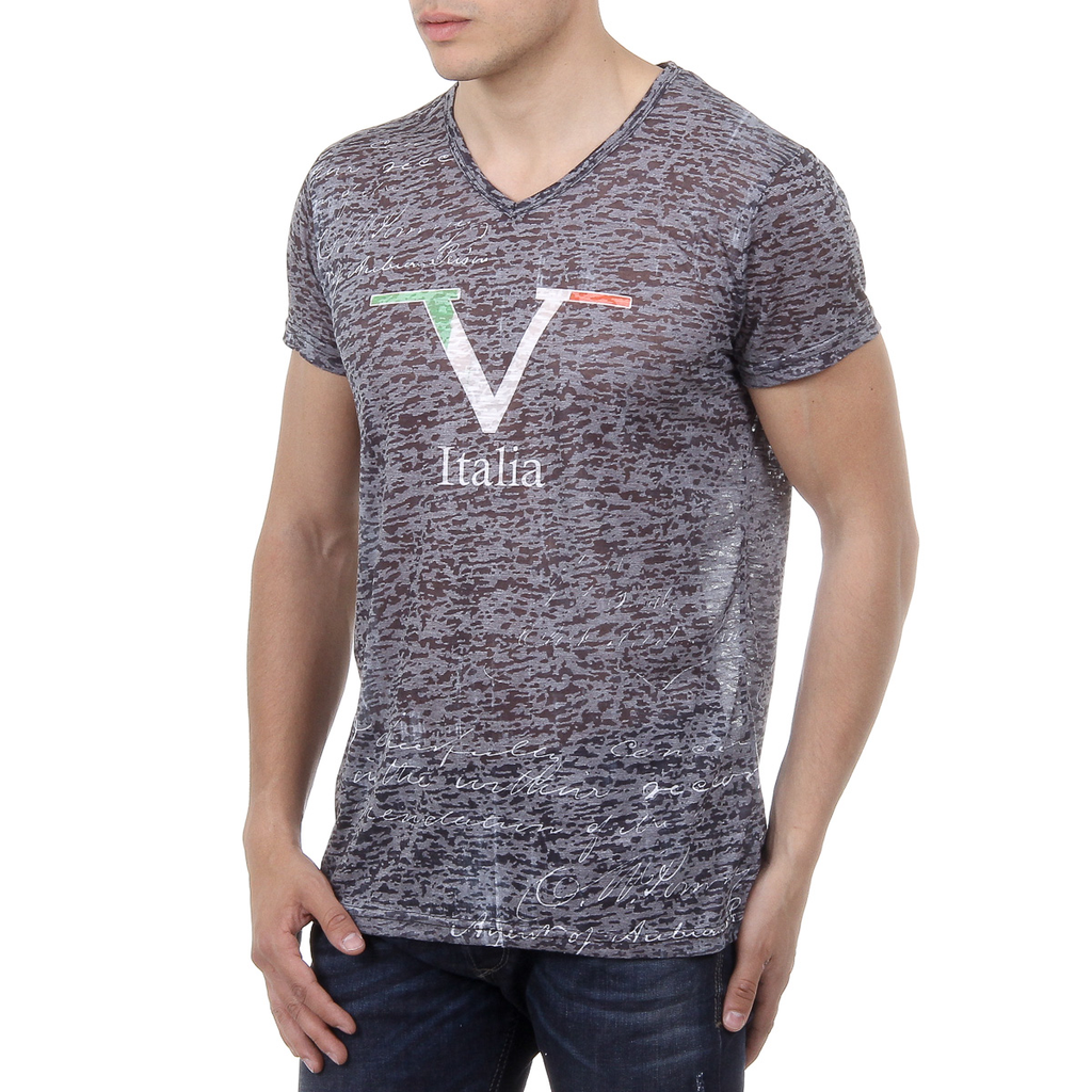V 1969 Italia Mens T-shirt Short Sleeves V-Neck Black JACOB