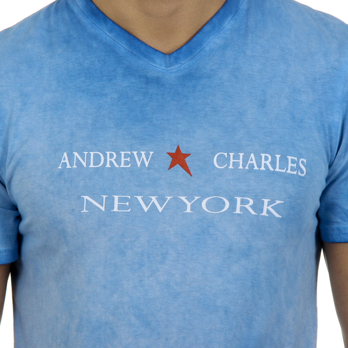 Camiseta Andrew Charles para hombre, manga corta, cuello en V, azul claro, KOFI