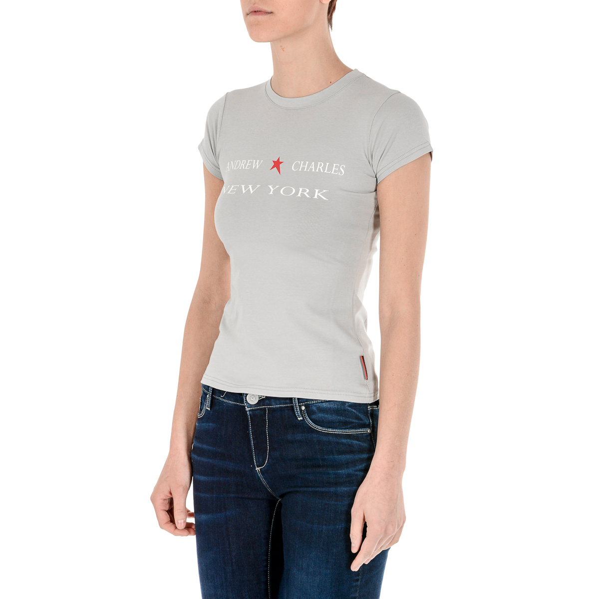 Camiseta Andrew Charles para mujer, manga corta, cuello redondo, gris, TARANA