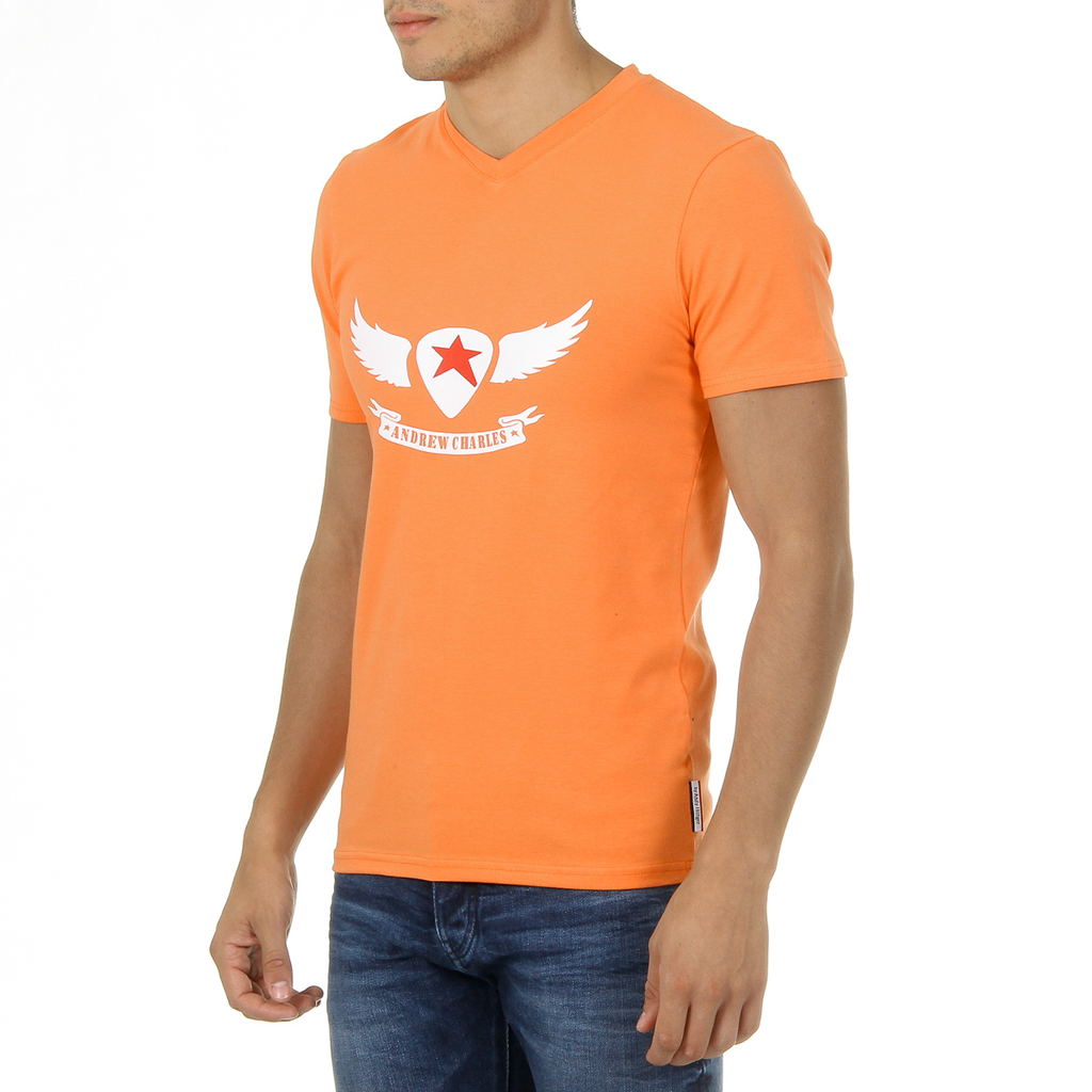 Camiseta Andrew Charles para hombre, manga corta, cuello en V, naranja, KENAN