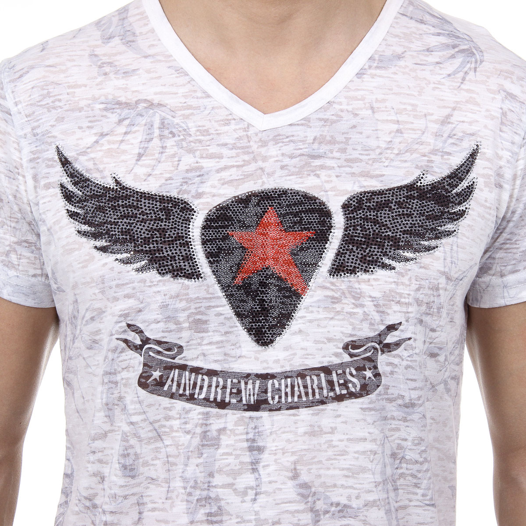 Andrew Charles Mens T-Shirt Short Sleeves V-Neck White ISAAC