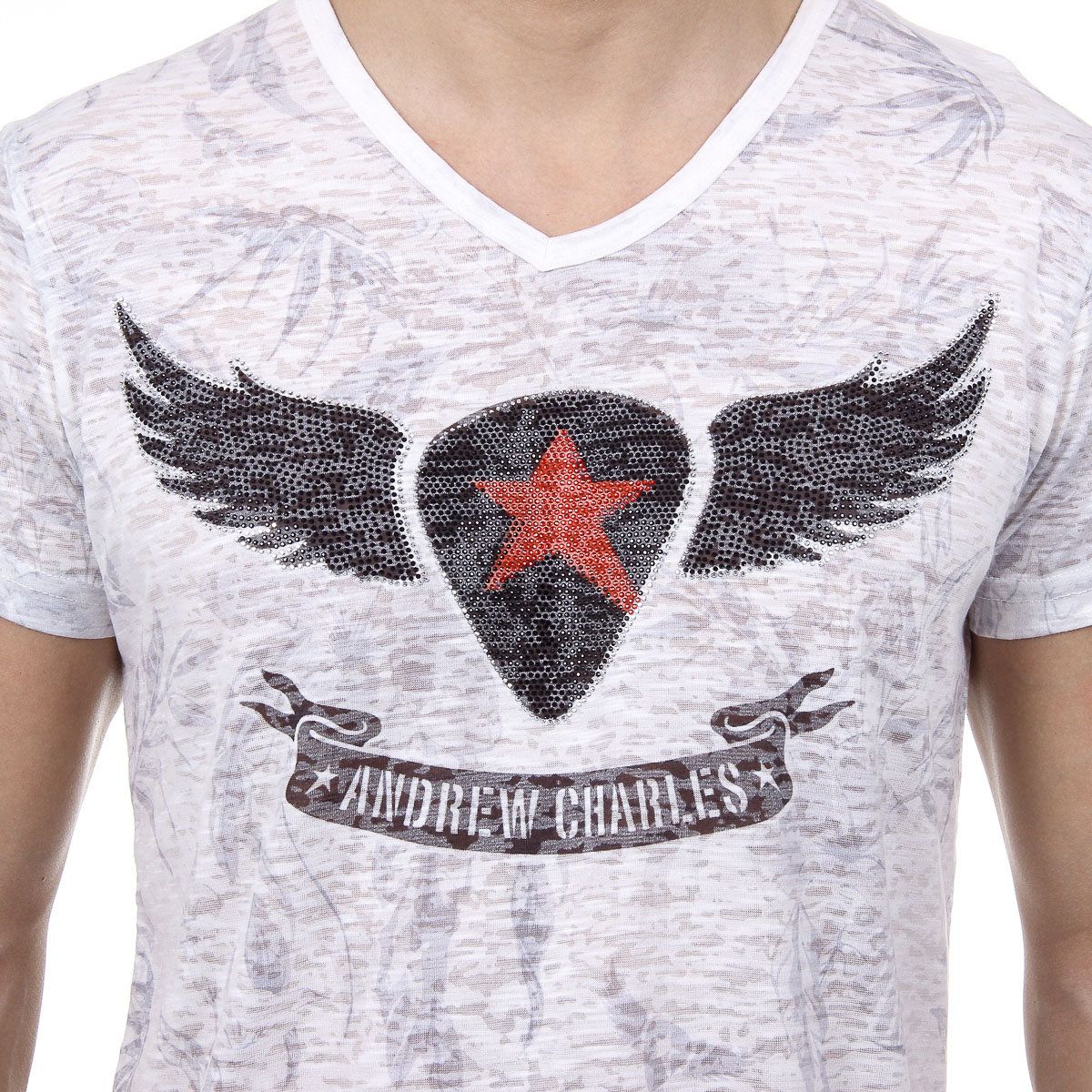 Andrew Charles Mens T-Shirt Short Sleeves V-Neck White ISAAC