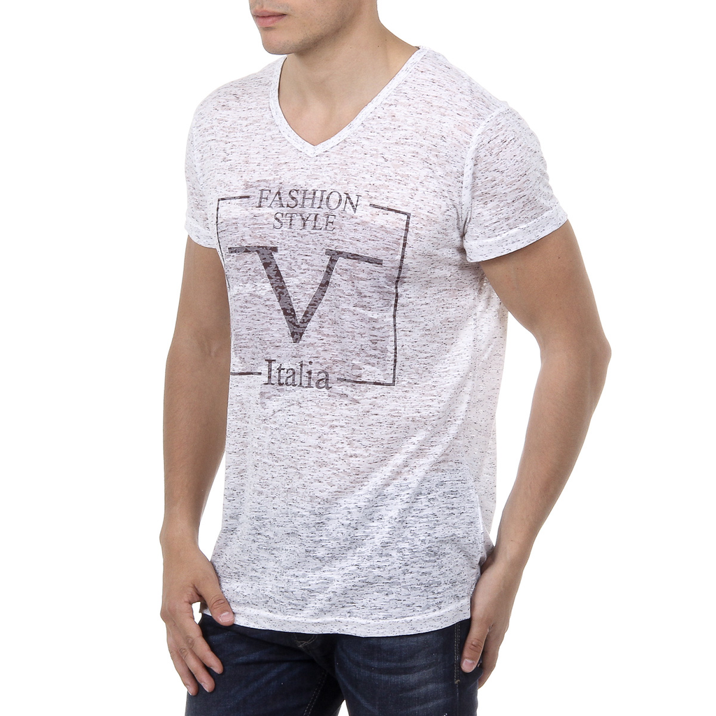 V 1969 Italia Mens T-shirt Short Sleeves V-Neck White DANIEL