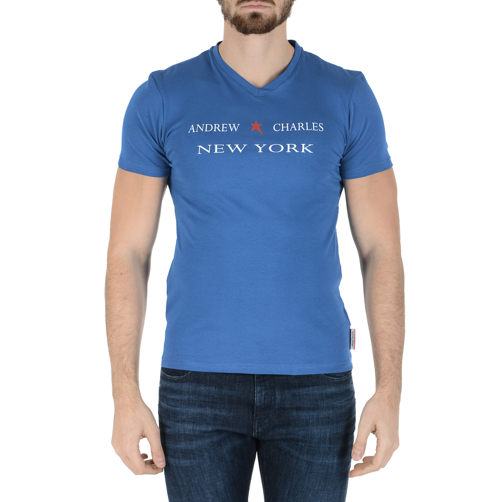 Camiseta Andrew Charles para hombre, manga corta, cuello en V, azul, KENAN