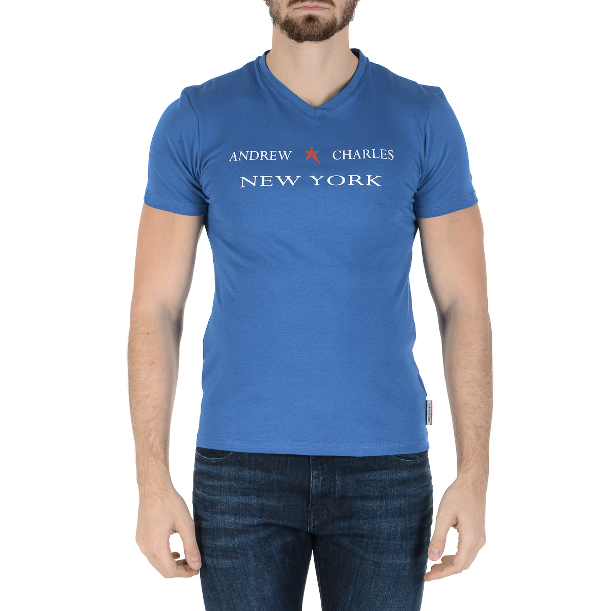 Camiseta Andrew Charles para hombre, manga corta, cuello en V, azul, KENAN