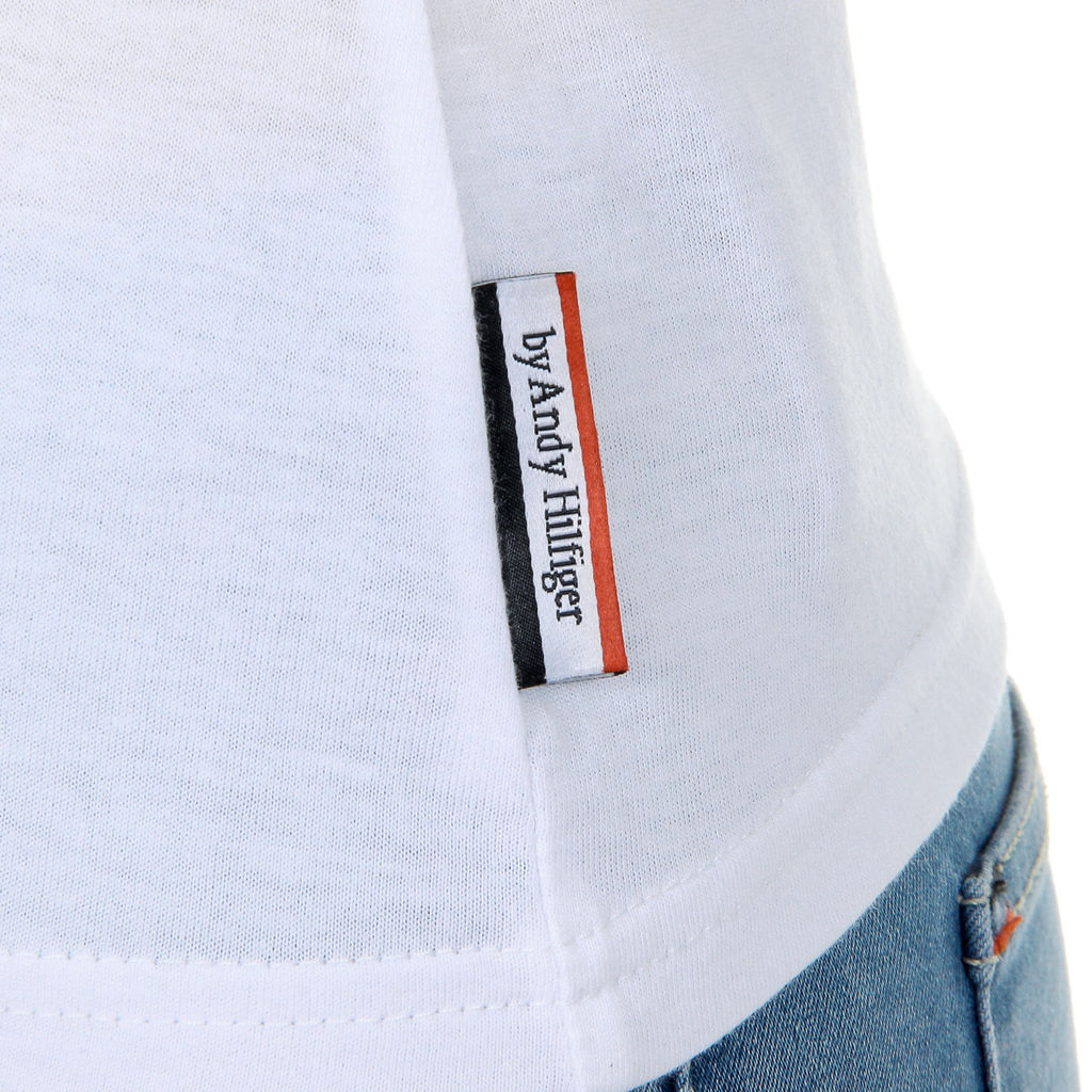 Camiseta Andrew Charles para mujer, manga corta, cuello en V, blanca, TAPIWA