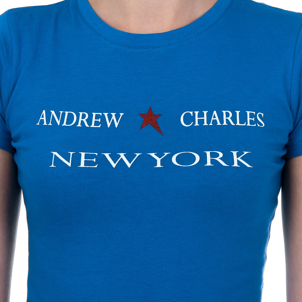 Camiseta Andrew Charles para mujer, manga corta, cuello redondo, azul, TARANA
