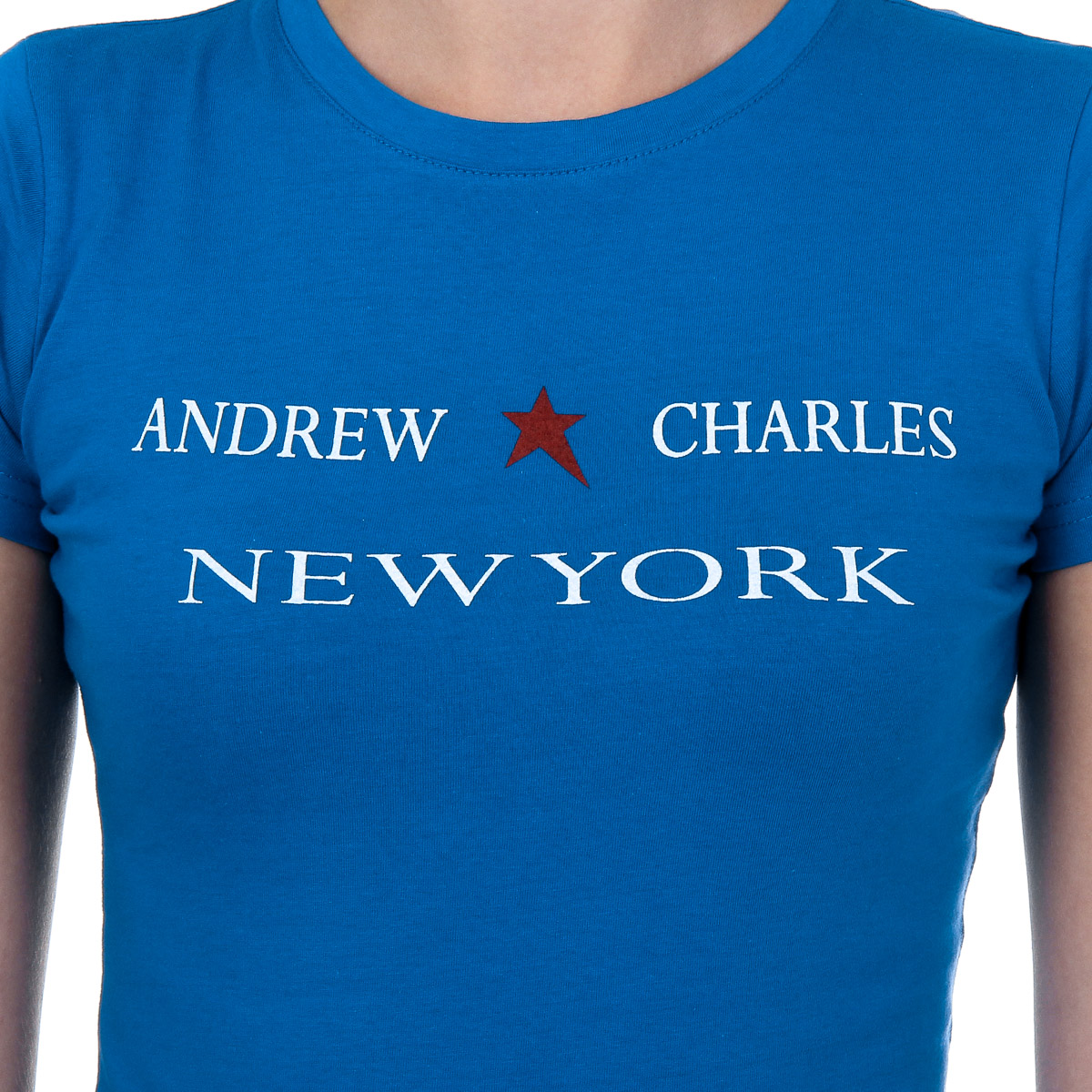 Camiseta Andrew Charles para mujer, manga corta, cuello redondo, azul, TARANA