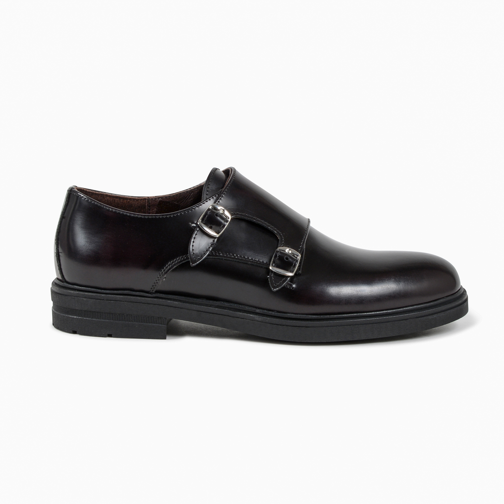 19V69 Italia - Zapato de doble hebilla para hombre, color burdeos, 1210 P ABRASIVATO BORDEAUX