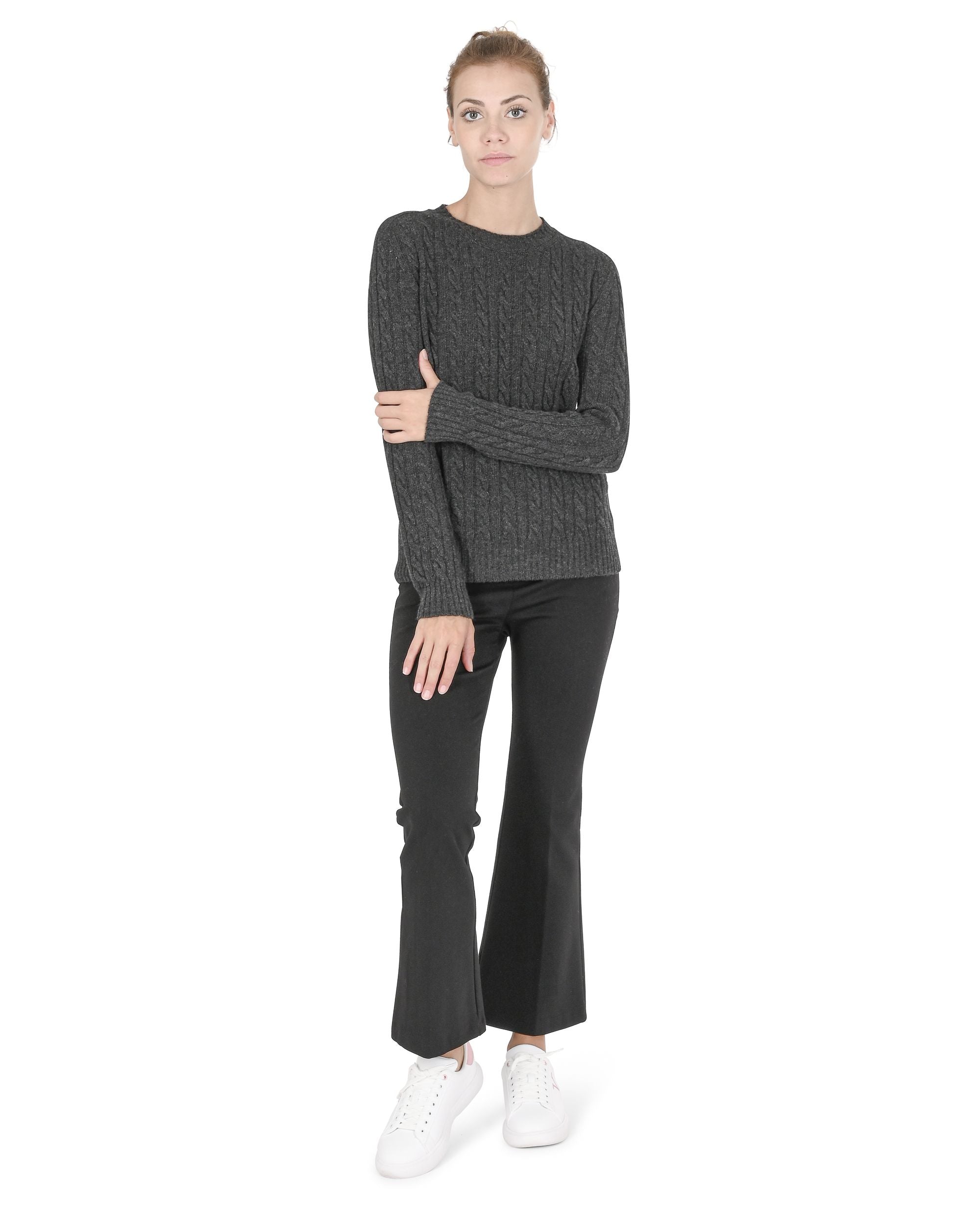 Suéter de cuello redondo para mujer de cachemira Crown of Edinburgh COE 0013 GRIS OSCURO