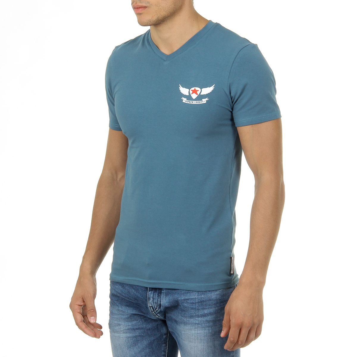 Camiseta Andrew Charles para hombre, manga corta, cuello en V, verde, KENAN