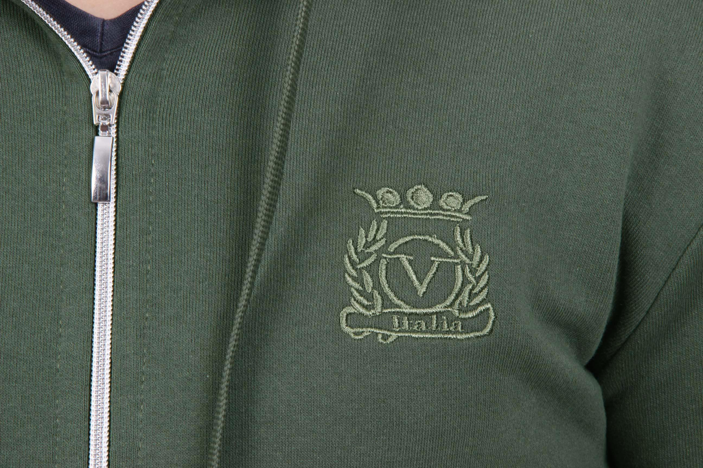 Sudadera con capucha y cremallera V 1969 Italia para hombre, ART. 4468, VERDE MILITAR