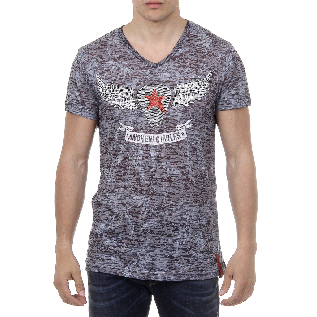 Andrew Charles Mens T-Shirt Short Sleeves V-Neck Black ISAAC